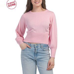 COLORUSH Candy Pink Cotton Silk And Cashmere Blend Prague Balloon Sweater